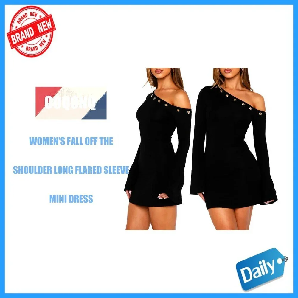 Off Shoulder Long Flared Sleeve Mini Bodycon Dress for Party Club